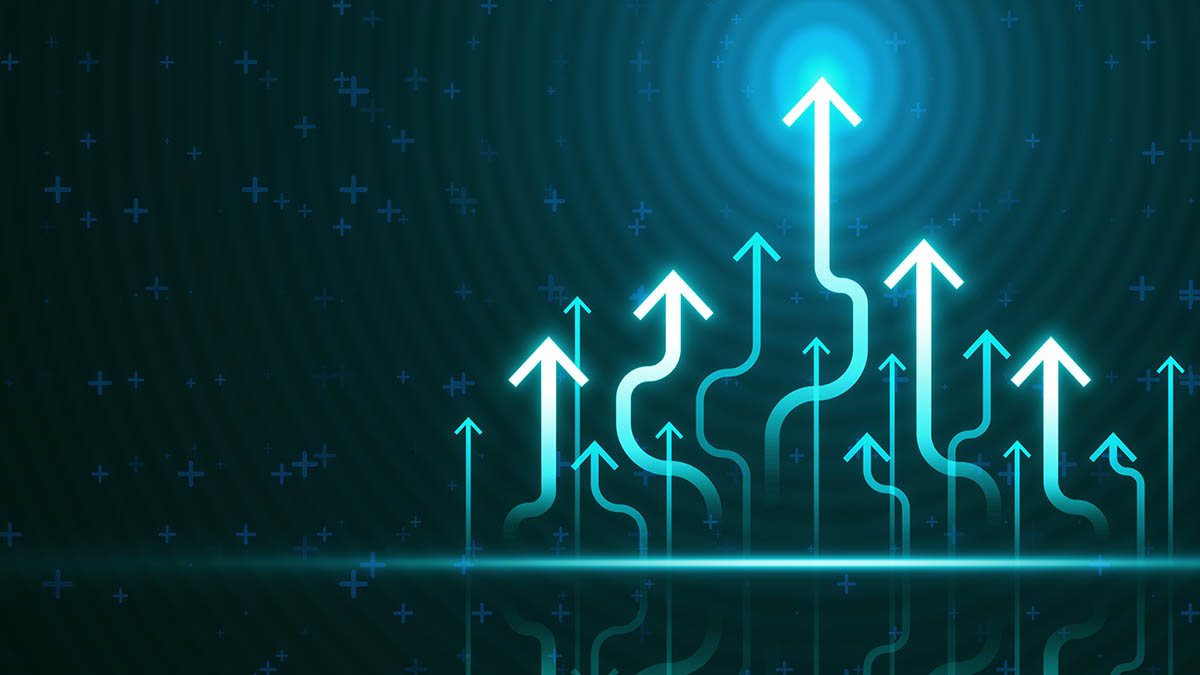 Upward arrows on dark blue background representing pipeline growth